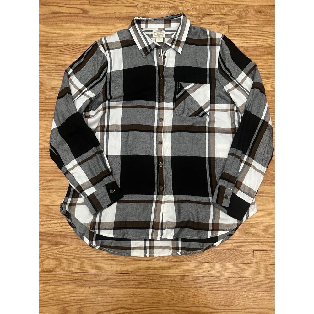 Telluride Clothing Company Front Button Shirt Women L Soft White Brown Black